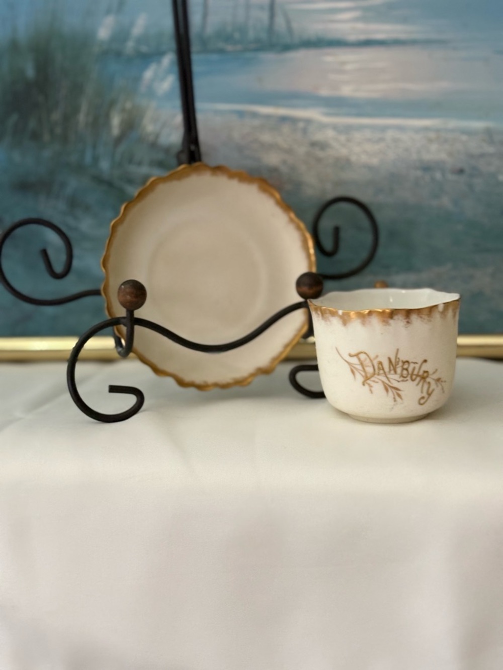 Antique Geddo Hand-Painted Cream & Gold Demitasse Cup and Saucer - 'Danbury'